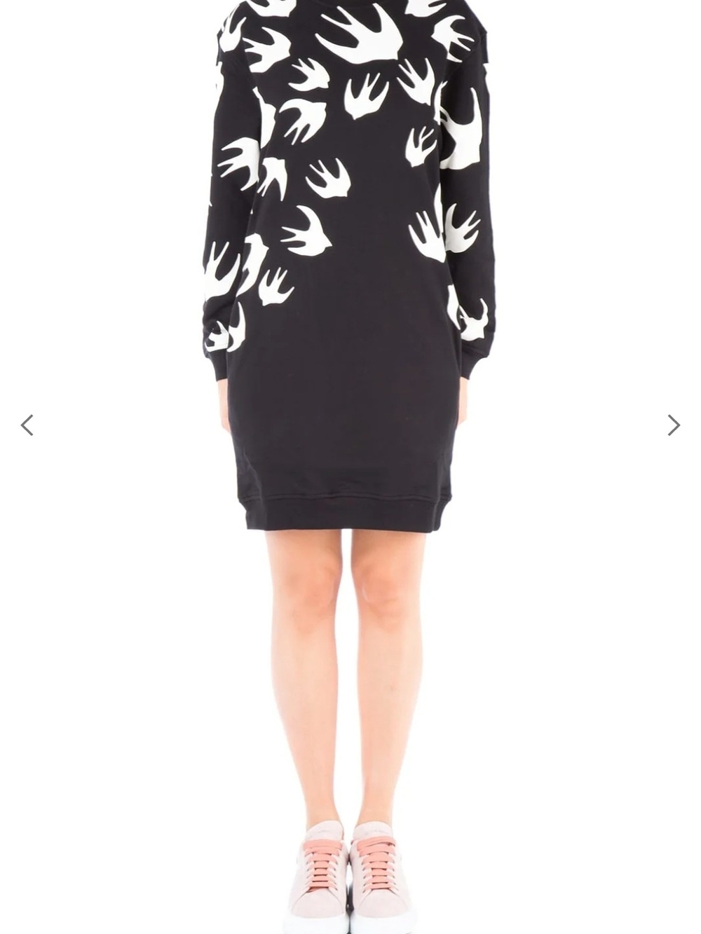 McQ by Alexander MCQueen Black and White Swallow Print Sweatshirt Dress